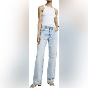River Island Blue High Waisted Relaxed Straight Leg Jeans